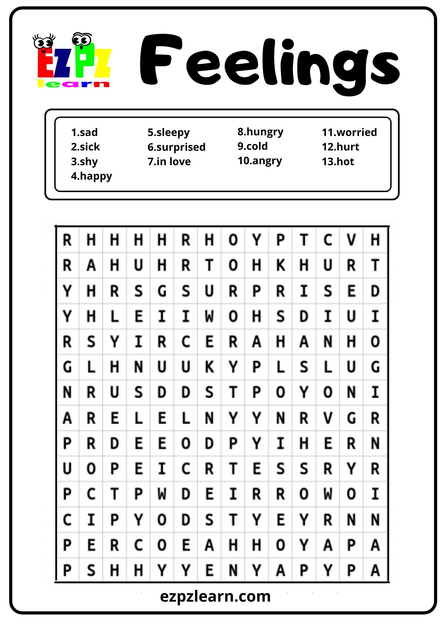 Feelings Word Search